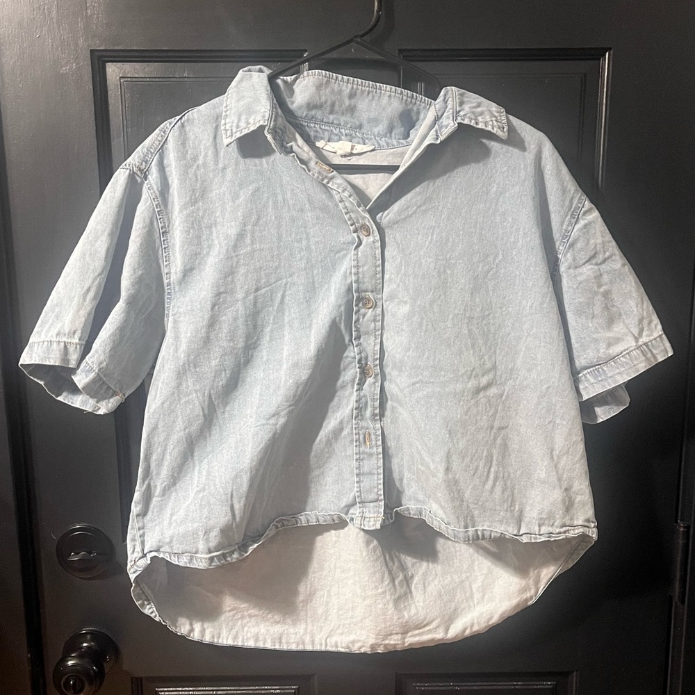 Light Blue Denim Button-Up Shirt